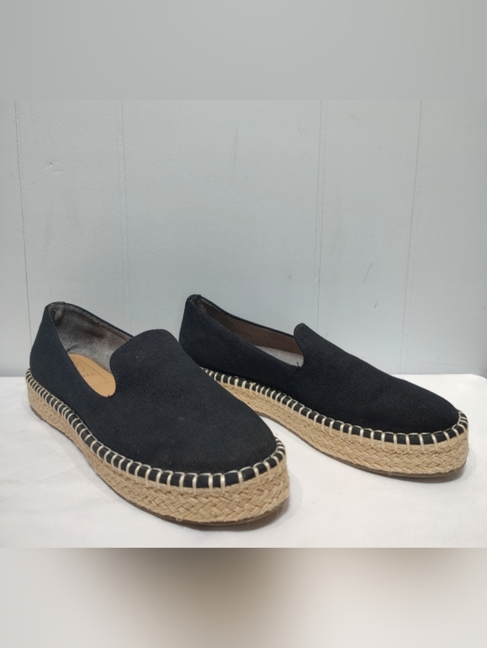 Joie Cara Slip-On Espadrilles Black Canvas Platform Espadrille Flats Women’s 8.5